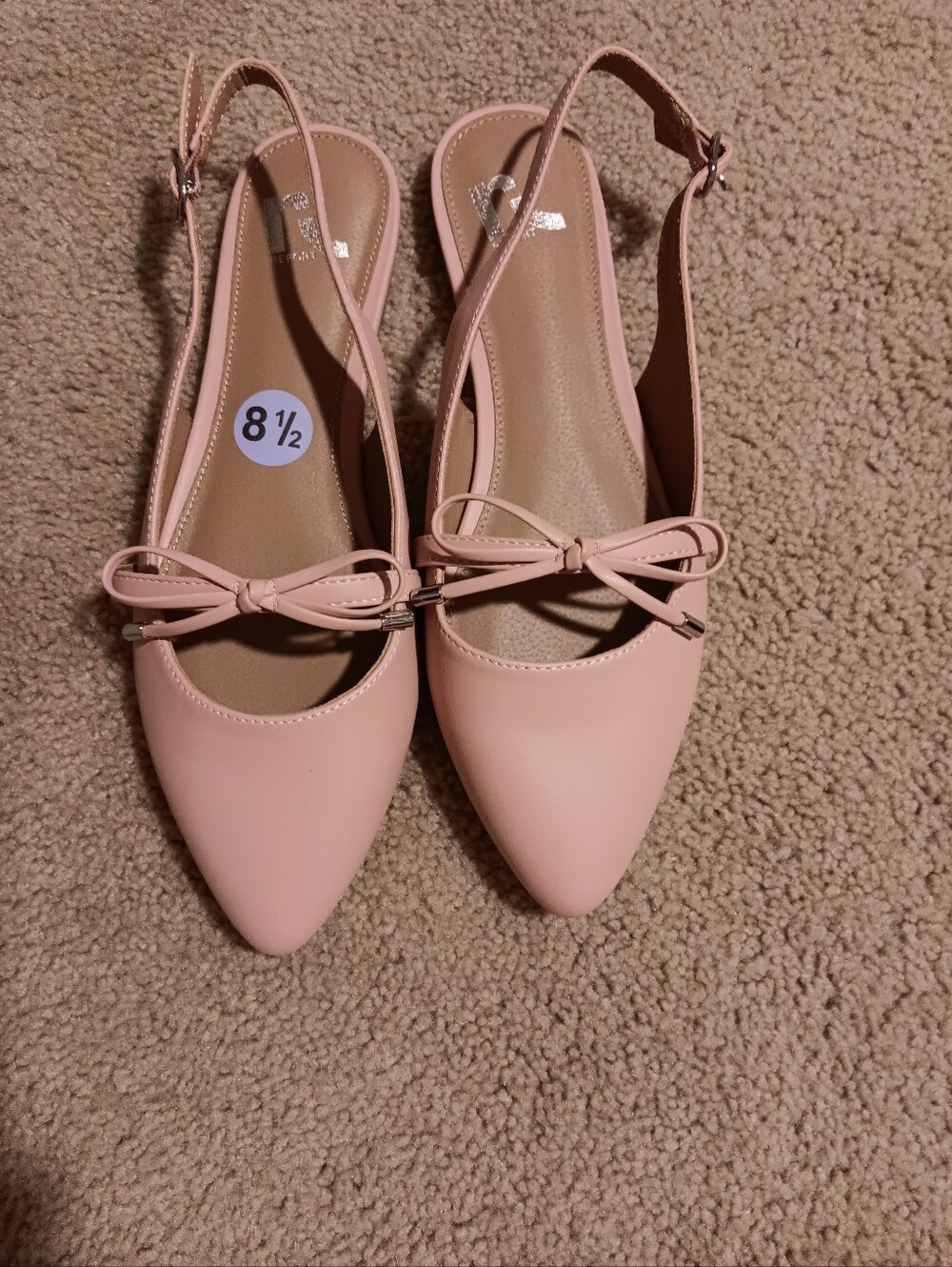 Report Pink Pointed Slingback Flats with Bow Accent. 8 1/2 NWT.